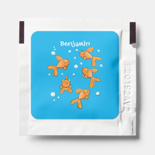 Cute orange goldfish on blue cartoon illustration hand sanitizer packet