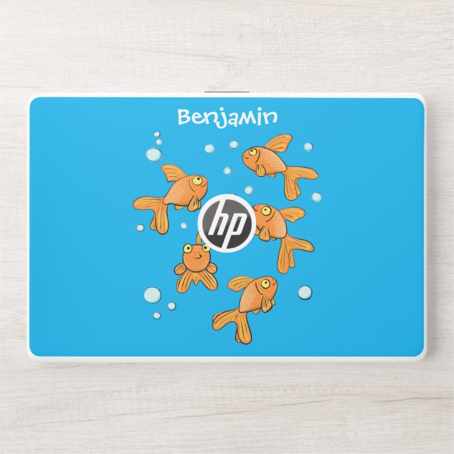 Cute orange goldfish on blue cartoon illustration  HP laptop skin (Front)