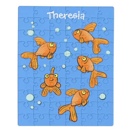 Cute orange goldfish on blue cartoon illustration jigsaw puzzle