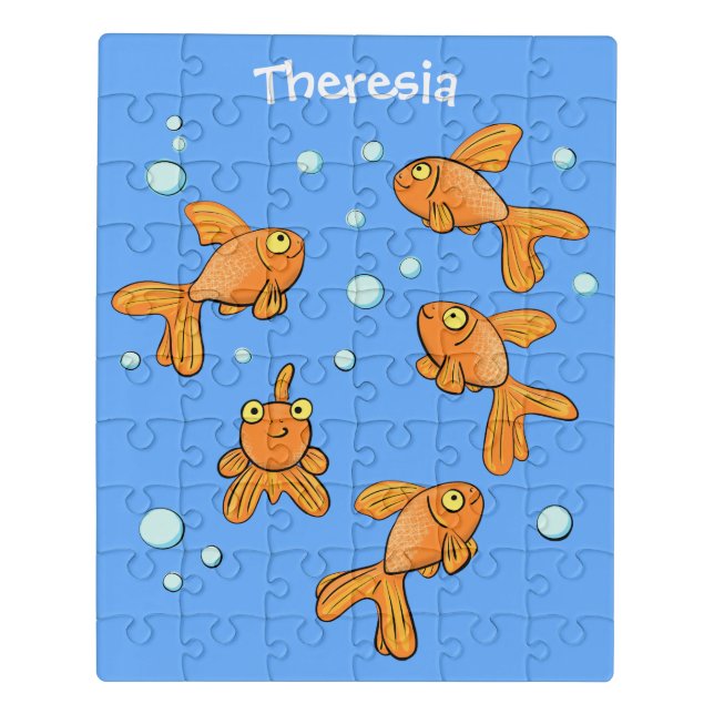 Cute orange goldfish on blue cartoon illustration jigsaw puzzle (Puzzle Vertical)