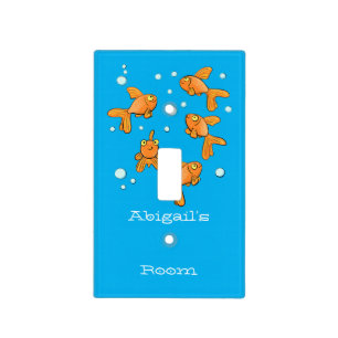 Cute orange goldfish on blue cartoon illustration light switch cover