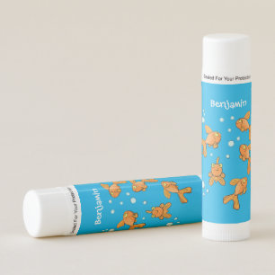 Cute orange goldfish on blue cartoon illustration lip balm