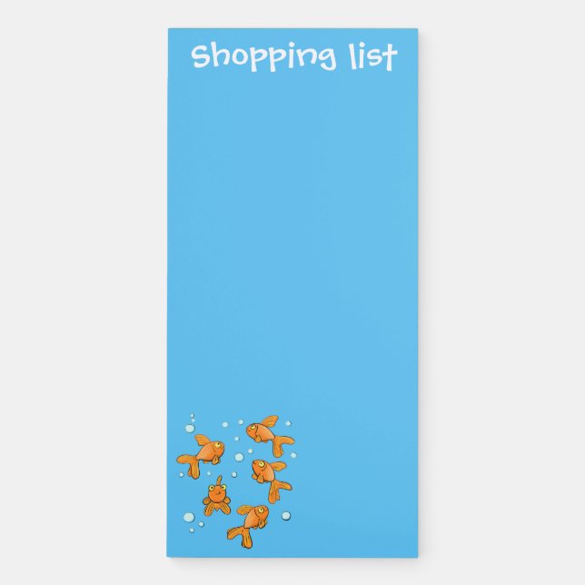 Cute orange goldfish on blue cartoon illustration magnetic notepad (Front)