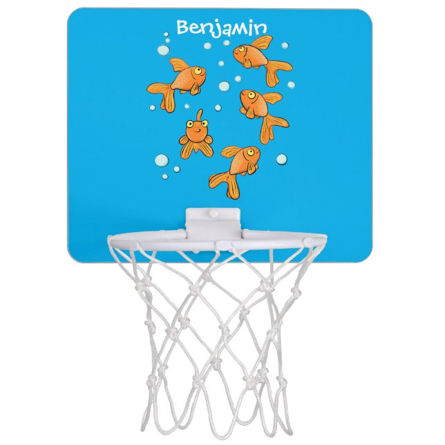 Cute orange goldfish on blue cartoon illustration mini basketball hoop (Front)