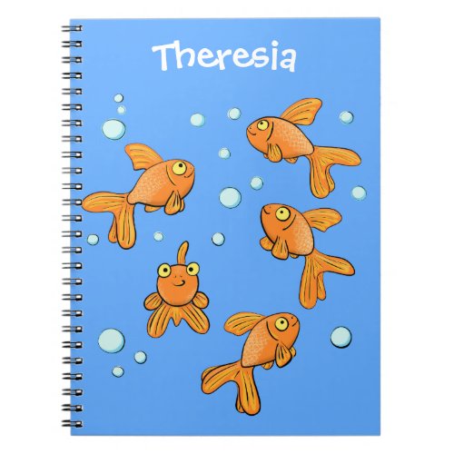 Cute orange goldfish on blue cartoon illustration notebook
