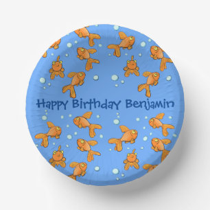 Cute orange goldfish on blue cartoon illustration paper bowls