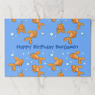 Cute orange goldfish on blue cartoon illustration paper pad