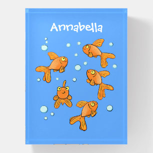 Cute orange goldfish on blue cartoon illustration paperweight