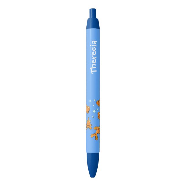 Cute orange goldfish on blue cartoon illustration pen (Front Vertical)