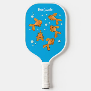 Cute orange goldfish on blue cartoon illustration pickleball paddle