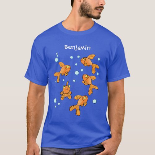 Cute orange goldfish on blue cartoon illustration T_Shirt