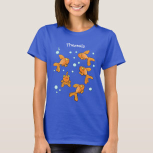 Cute orange goldfish on blue cartoon illustration T-Shirt