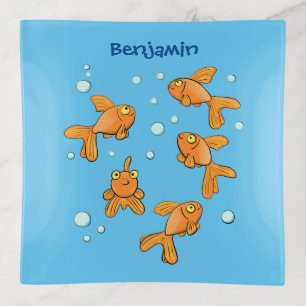 Cute orange goldfish on blue cartoon illustration trinket tray