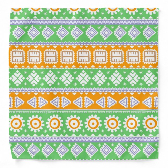 Cute orange green ethnic patterns design bandana (Front)
