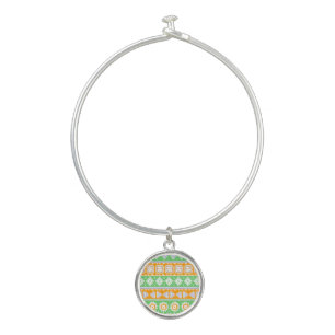 Cute orange green ethnic patterns design bangle bracelet