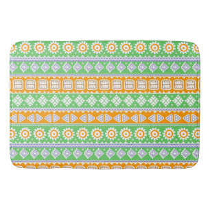 Cute orange green ethnic patterns design bathroom mat