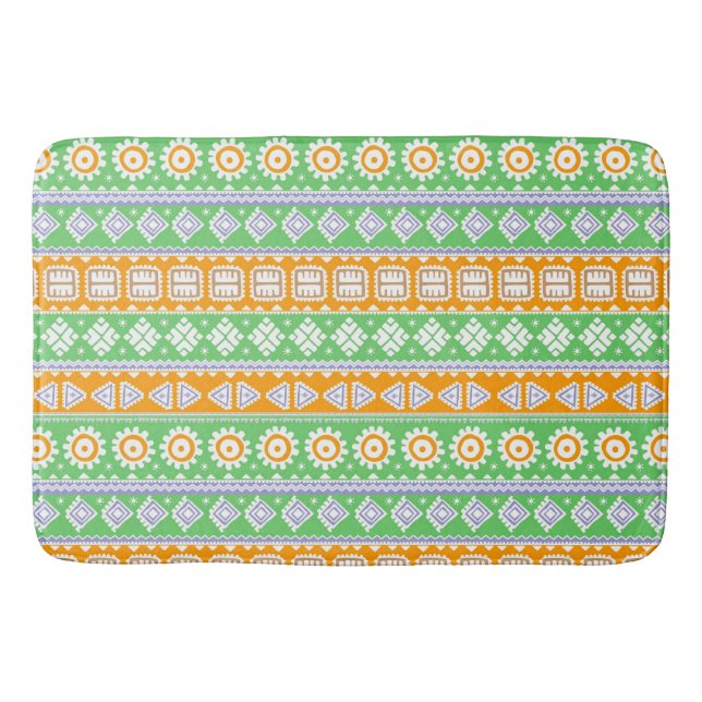 Cute orange green ethnic patterns design bathroom mat (Front)