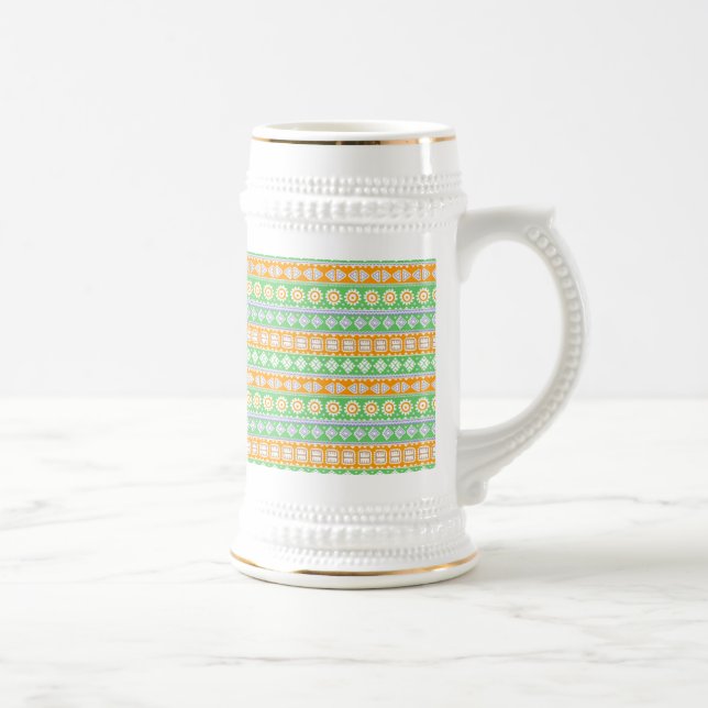 Cute orange green ethnic patterns design beer stein (Right)