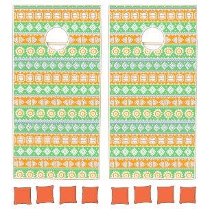 Cute orange green ethnic patterns design cornhole set