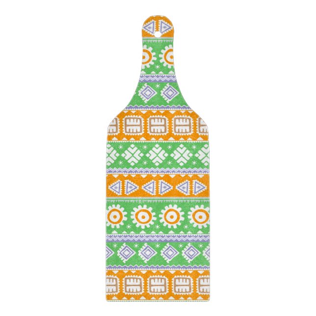 Cute orange green ethnic patterns design cutting board (Front)
