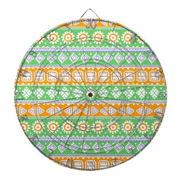 Cute orange green ethnic patterns design dart board (Front)