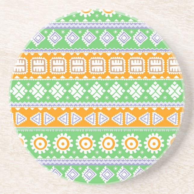 Cute orange green ethnic patterns design drink coaster (Front)