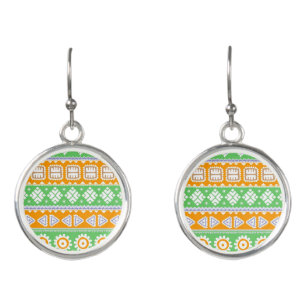 Cute orange green ethnic patterns design earrings