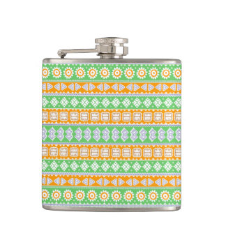 Cute orange green ethnic patterns design flask