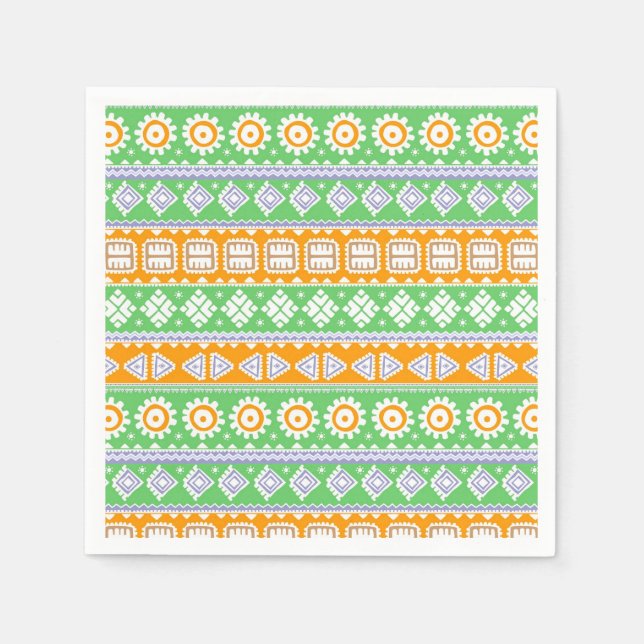 Cute orange green ethnic patterns design paper napkins (Front)