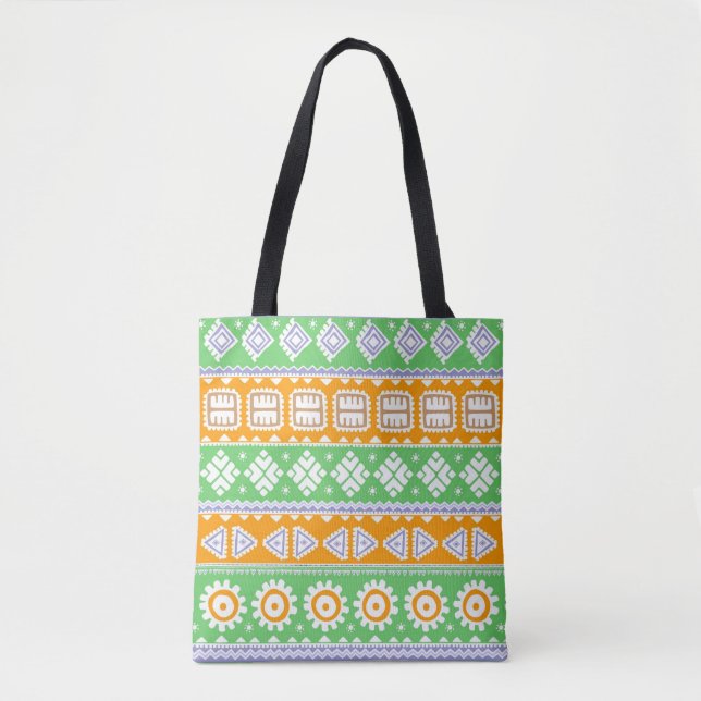 Cute orange green ethnic patterns design tote bag (Front)