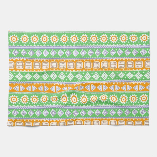 Cute orange green ethnic patterns design towel (Horizontal)