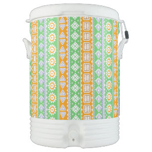 Cute orange green ethnic patterns design Two-Tone  Beverage Cooler