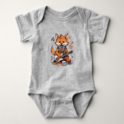 Cute Orange  Grey Wolf Mascot Baby Bodysuit