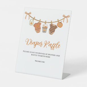 Cute Orange Halloween Baby Shower Diaper Raffle Pedestal Sign