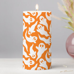 Cute Orange Halloween Ghost Pattern Pillar Candle