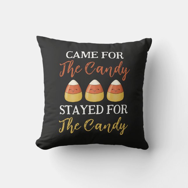 Cute Orange Halloween Kawaii Candy and Funny Quote Throw Pillow (Front)