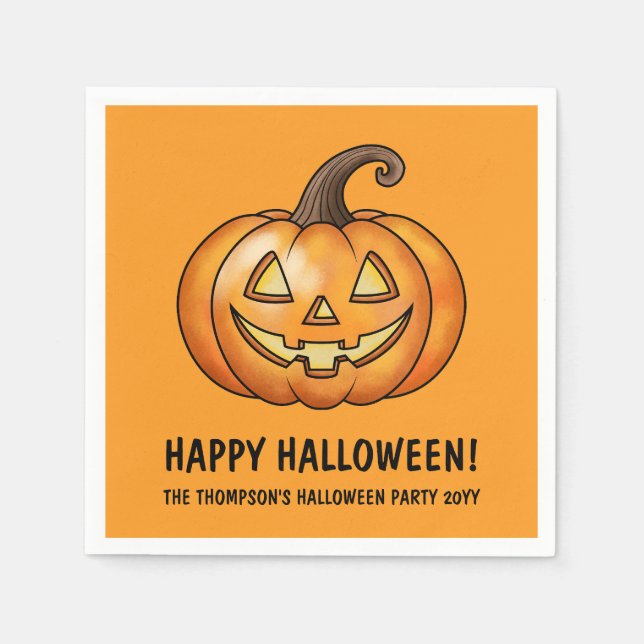 Cute Orange Halloween Pumpkin With Custom Text Napkins (Front)