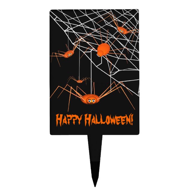 Cute Orange Halloween Spiders Cake Topper (Front)