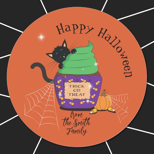 Cute Orange Halloween Stickers with Black Cat