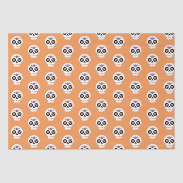 Cute orange Halloween Sugar Skull Tissue Paper (Front)