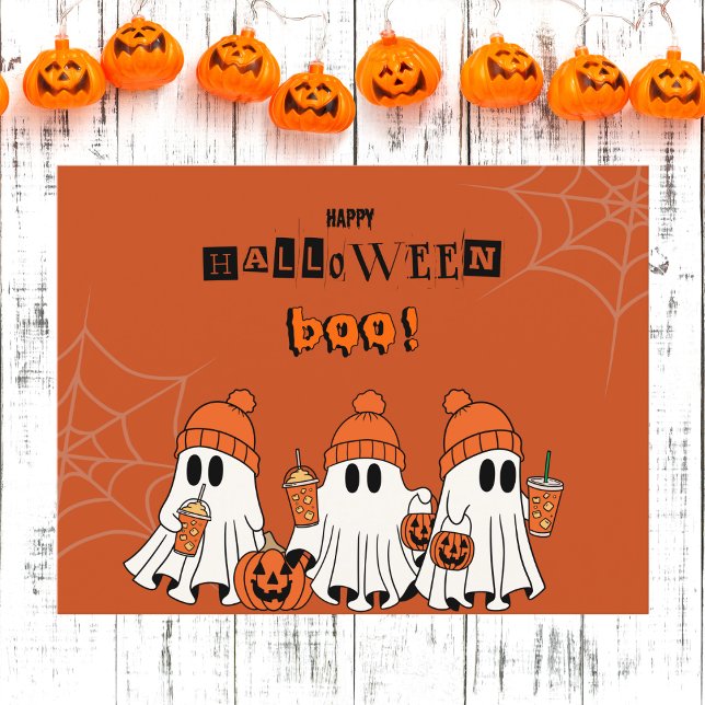 Cute Orange Happy Halloween Boo Ghosts Postcard (Creator Uploaded)