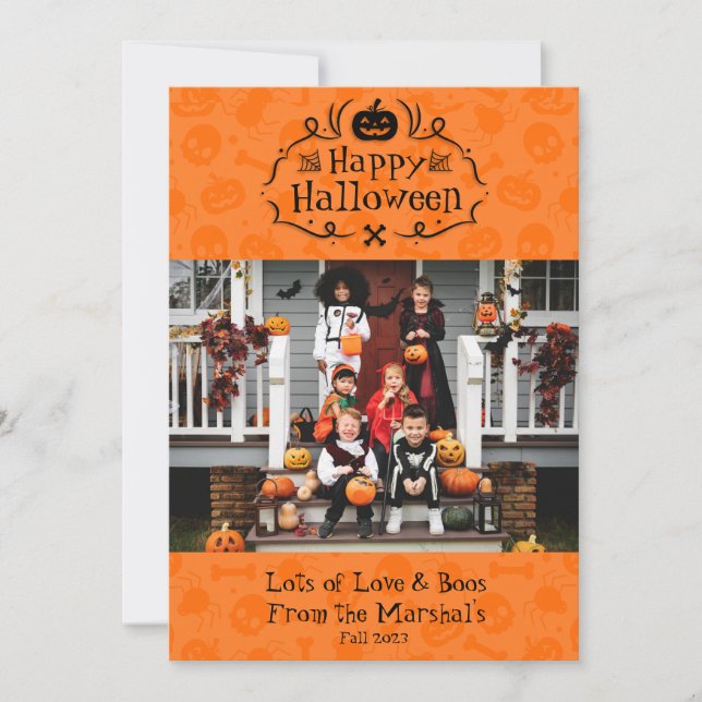 Cute Orange Happy Halloween Boo Photo Card (Front)