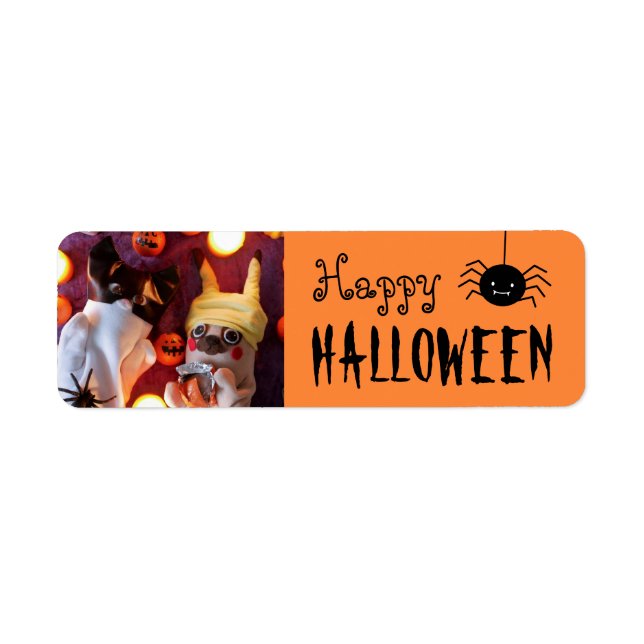 Cute Orange Happy Halloween Personalized Photo Label (Front)