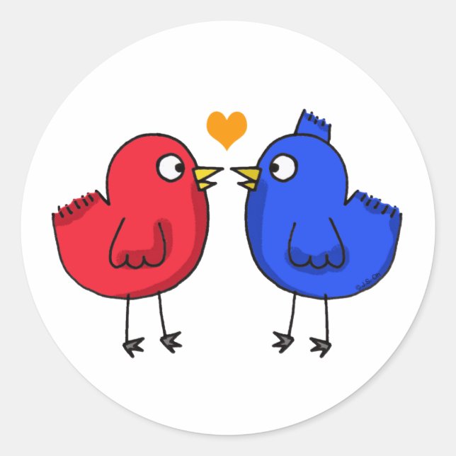 cute orange heart love birds classic round sticker (Front)