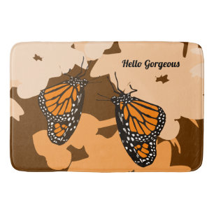 Cute Orange Hello Gorgeous Monarch Butterfly Pair Bath Mat