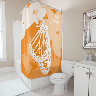 Cute Orange Hello Gorgeous Monarch Butterfly Shower Curtain