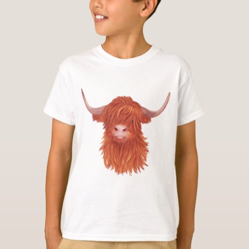 Cute Orange Highland Cow Illustration   T_Shirt