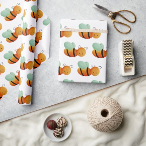 Cute Orange Honey Bee Pattern Illustrated  Wrapping Paper