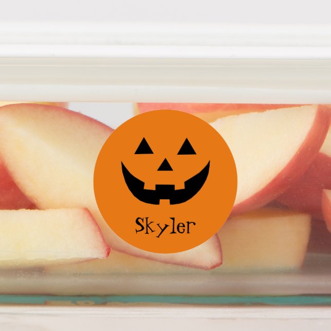 Cute orange jack o lantern custom name Halloween Labels (Affixed)