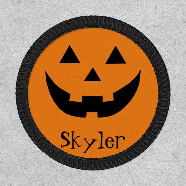 Cute orange Jack o lantern custom name Halloween Patch (Front)